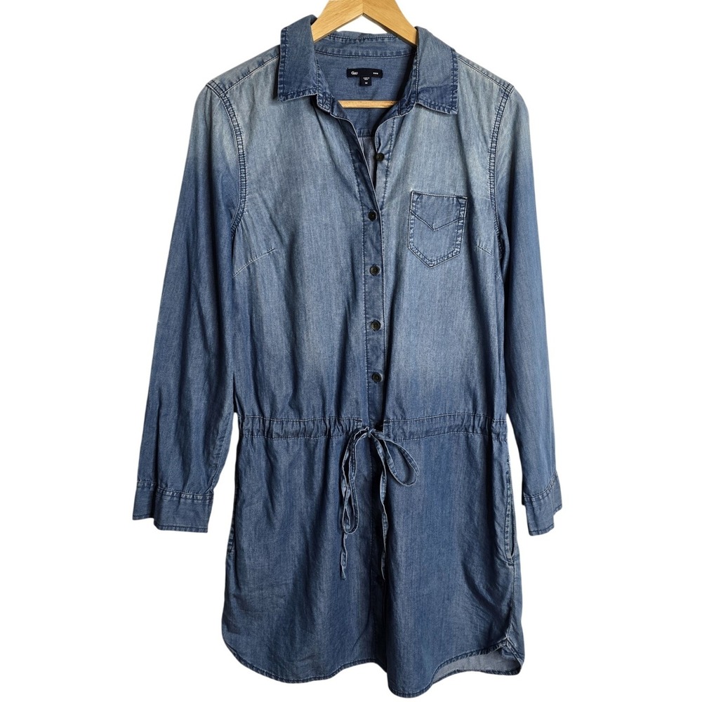 GAP Chambray Denim Shirt Dress Tie Waist Long Sleeve Blue Size M